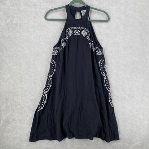 Sadie & Sage‎ Anthrologie Dress MEDIUM Halter Gauze Crinkle Blue Embroidered